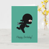 Kleine Ninja Rent op Donkergroene Verjaardag Kaart (Gele Bloem)
