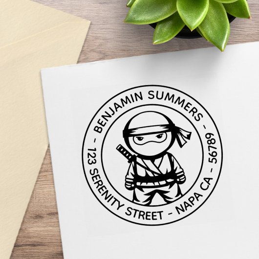 Kleine Ninja Rond Adres Rubberstempel