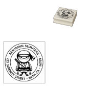 Kleine Ninja Rond Adres Rubberstempel (Gestempeld)