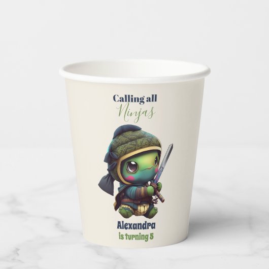 Kleine Ninja Turtle Kids Verjaardag Papieren Bekers (Achterkant)