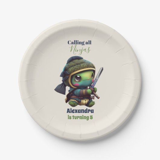 Kleine Ninja Turtle Kids Verjaardag Papieren Bordje (Voorkant)