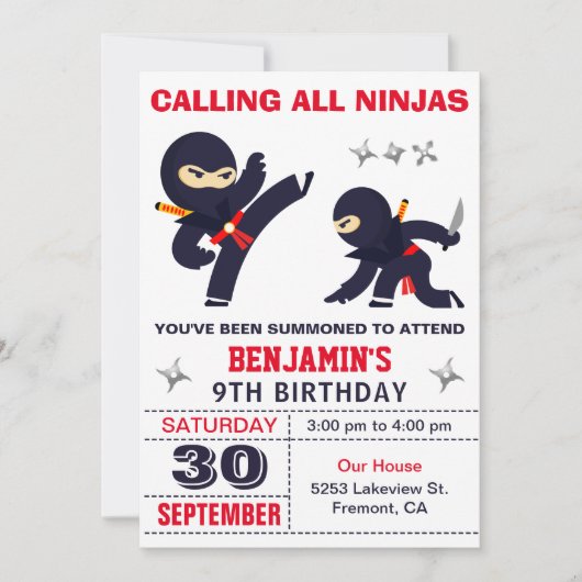 Kleine Ninja Warrior Kids Verjaardagsfeestje Kaart (Voorkant)