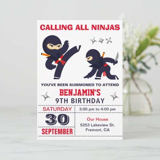 Kleine Ninja Warrior Kids Verjaardagsfeestje Kaart (Staand voorkant)