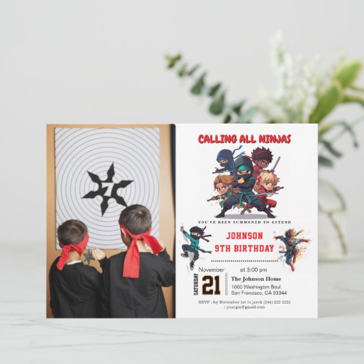 Kleine Ninja Warrior Kinder foto Verjaardag Kaart (Staand voorkant)