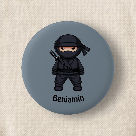 Kleine Ninjakrijger op Grijs Ronde Button 5,7 Cm