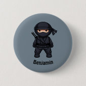 Kleine Ninjakrijger op Grijs Ronde Button 5,7 Cm (Voorkant)