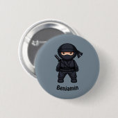 Kleine Ninjakrijger op Grijs Ronde Button 5,7 Cm (Voorkant /achterkant)