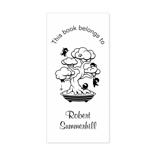 Kleine Ninjas in Bonsai Bookplate Rubberstempel (Afrduk)