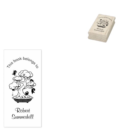 Kleine Ninjas in Bonsai Bookplate Rubberstempel (Gestempeld)