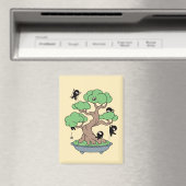 Kleine Ninjas in Bonsai-boom op Geel Magneet (Insitu (Vaatwasser))