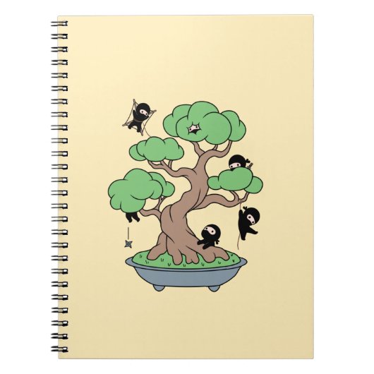 Kleine Ninjas in Bonsai-boom op Geel Notitieboek (Voorkant)