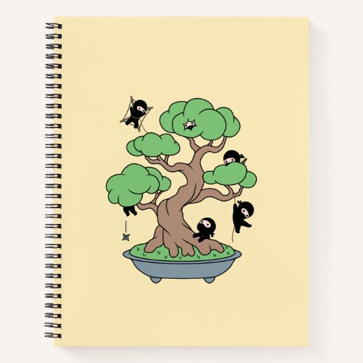 Kleine Ninjas in Bonsai-boom op Geel Notitieboek (Voorkant)