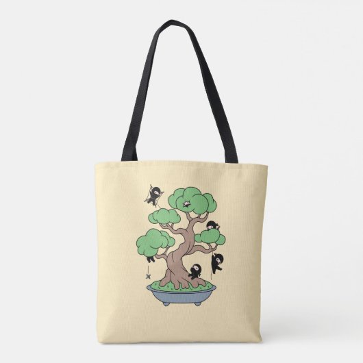 Kleine Ninjas in Bonsai-boom op Geel Tote Bag (Achterkant)