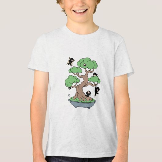 Kleine Ninjas in Bonsai-boom Tri-Blend Shirt (Voorkant)
