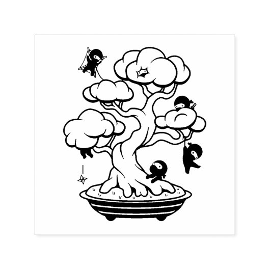 Kleine Ninjas in Bonsai-boom Zelfinktende Stempel (Design)