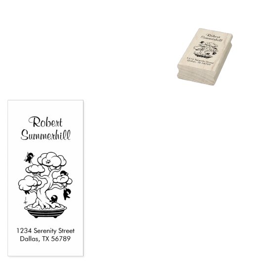 Kleine Ninjas in Bonsai Tree Address Rubberstempel (Gestempeld)