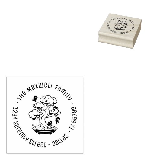 Kleine Ninjas in Bonsai Tree Family Address Round  Rubberstempel (Gestempeld)