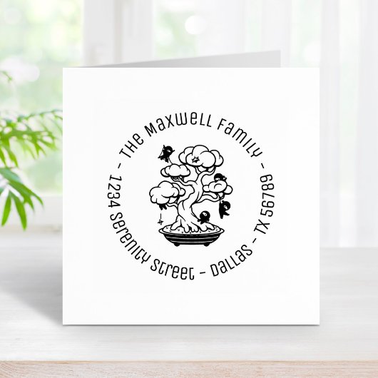 Kleine Ninjas in Bonsai Tree Family Address Round  Rubberstempel