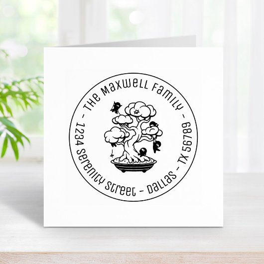 Kleine Ninjas in Bonsai Tree Family Address Round Rubberstempel