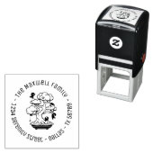 Kleine Ninjas in Bonsai Tree Family Address Round Zelfinktende Stempel (In situ)