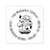 Kleine Ninjas in Bonsai Tree Family Address Round Zelfinktende Stempel (Design)