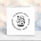 Kleine Ninjas in Bonsai Tree Family Address Round  Zelfinktende Stempel