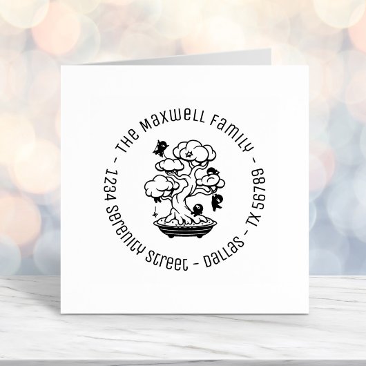 Kleine Ninjas in Bonsai Tree Family Address Round Zelfinktende Stempel