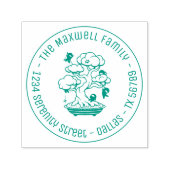 Kleine Ninjas in Bonsai Tree Family Address Round Zelfinktende Stempel (Design)