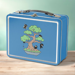 Kleine Ninjas in Bonsai Tree op Blauw