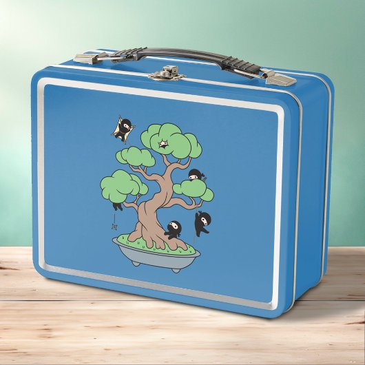Kleine Ninjas in Bonsai Tree op Blauw