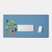 Kleine Ninjas in Bonsai Tree op Blauw Bureaumat (Keyboard & Muis)