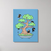 Kleine Ninjas in Bonsai Tree op Blauw Canvas Afdruk (Voorkant)