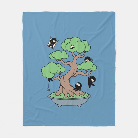 Kleine Ninjas in Bonsai Tree op Blauw Fleece Deken (Voorkant)