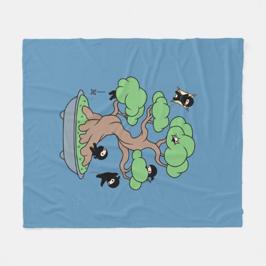 Kleine Ninjas in Bonsai Tree op Blauw Fleece Deken (Voorkant (Horizontaal))