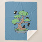 Kleine Ninjas in Bonsai Tree op Blauw Sherpa Deken (Voorkant)