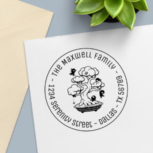 Kleine Ninja's in Bonsaiboom Familie Adres Rondweg Zelfinktende Stempel