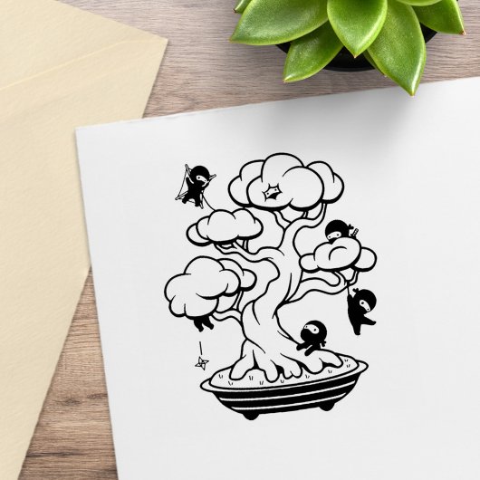 Kleine Ninja's in Bonsaiboom Rubberstempel