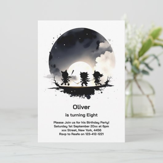 Kleine Ninjas Verjaardag Uitnodiging (Staand voorkant)