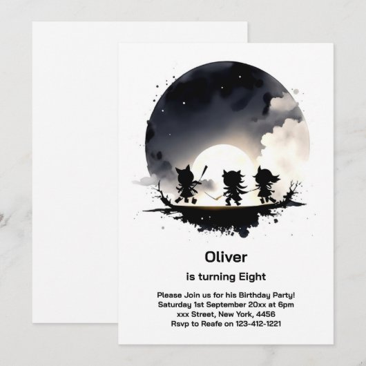 Kleine Ninjas Verjaardag Uitnodiging (Voorkant / Achterkant)