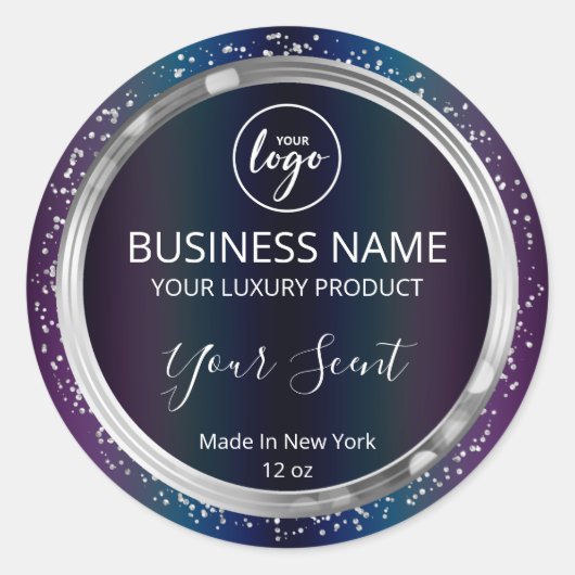 Kleine olievlek Zilver Glitter Product Labels (Voorkant)