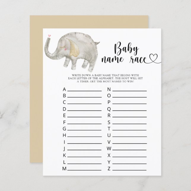 Kleine olifant - Baby name race game (Voorkant / Achterkant)