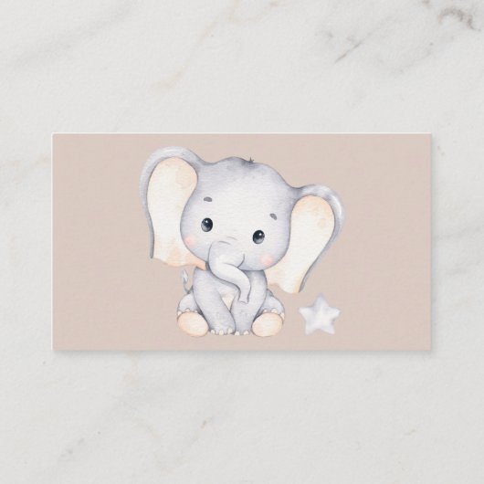 Kleine olifant Baby shower, die goed wil, Informatiekaartje (Achterkant)