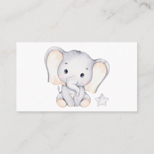 Kleine olifant Baby shower, die goed wil, Informatiekaartje (Achterkant)