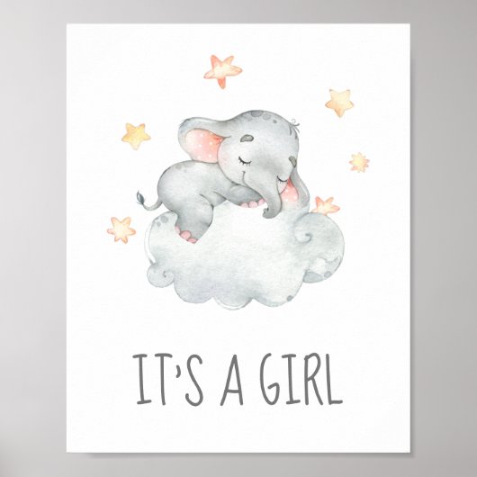 Kleine olifant Baby shower Het is een meisjesteken Poster (Voorkant)