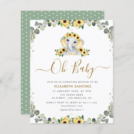 kleine olifant - baby shower - uitnodiging (Voorkant / Achterkant)