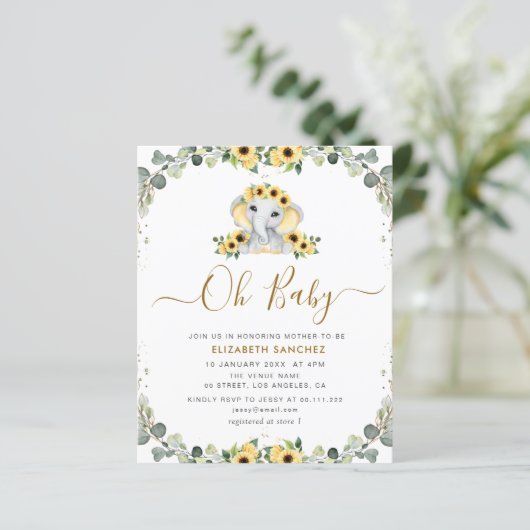 kleine olifant - baby shower - uitnodiging (Staand voorkant)