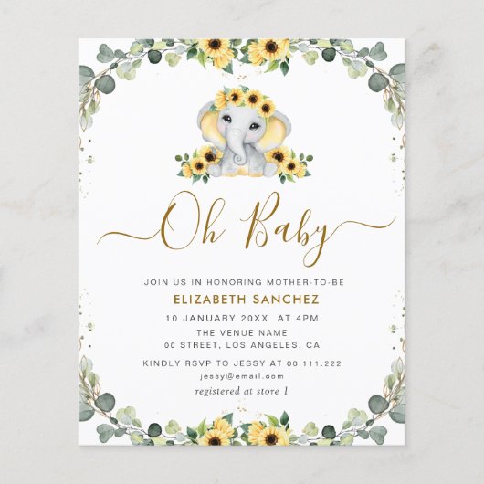 kleine olifant - baby shower - uitnodiging (Voorkant)