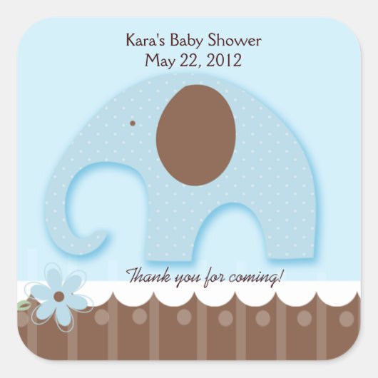 Kleine olifant blauw vierkant gunst Sticker (Voorkant)