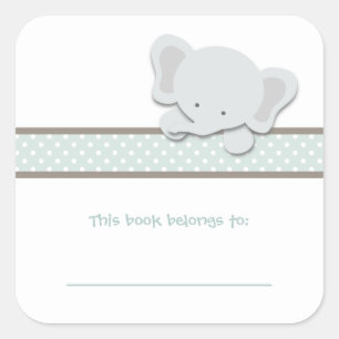 Kleine Olifant {Blauwgroen}   Boekplaten Vierkante Sticker