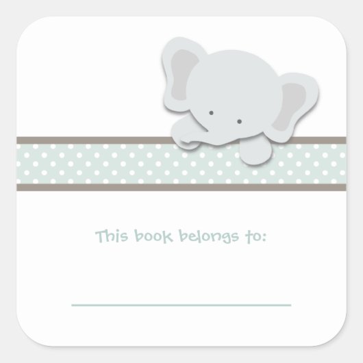Kleine Olifant {Blauwgroen} | Boekplaten Vierkante Sticker (Voorkant)